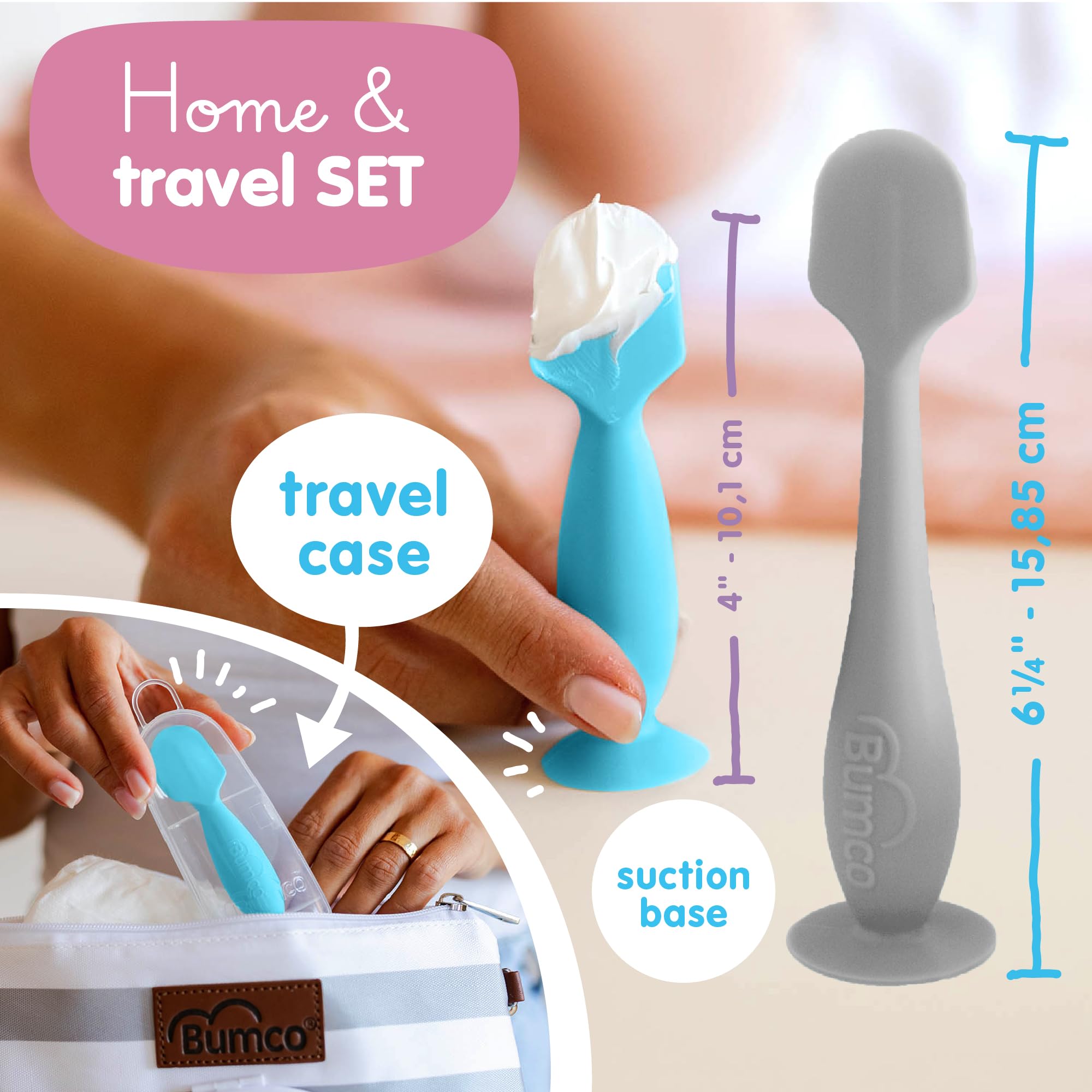 Baby Bum Brush suction-base keeps spatula upright to reduce mess.
