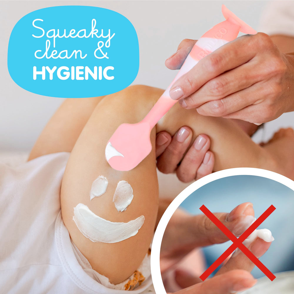 Bumco Baby Bum Brush suction cup base keeps it upright during changes