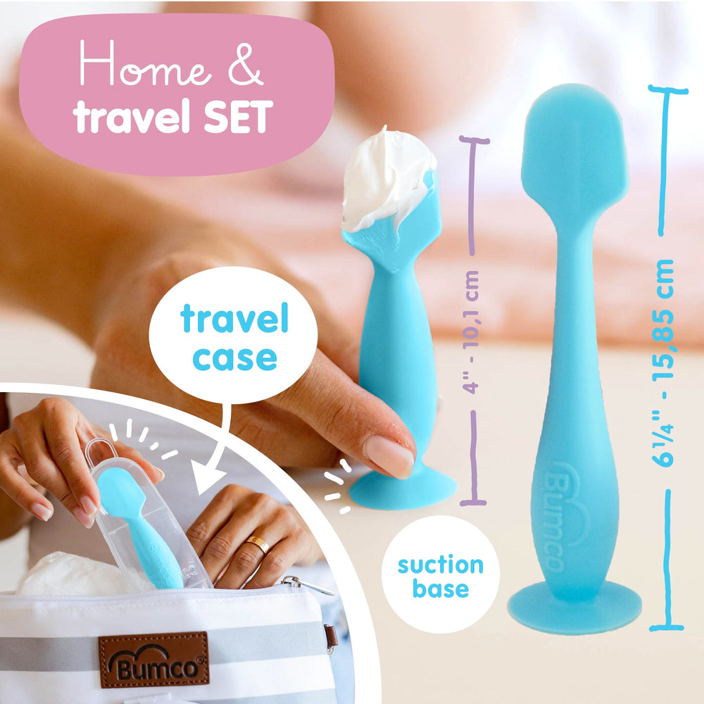Travel case keeps diaper cream spatulas clean and portable.
