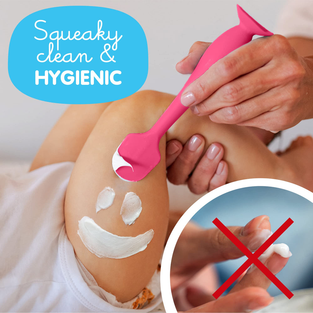 Bumco diaper cream spatula shows suction base for hands-free diaper changes.