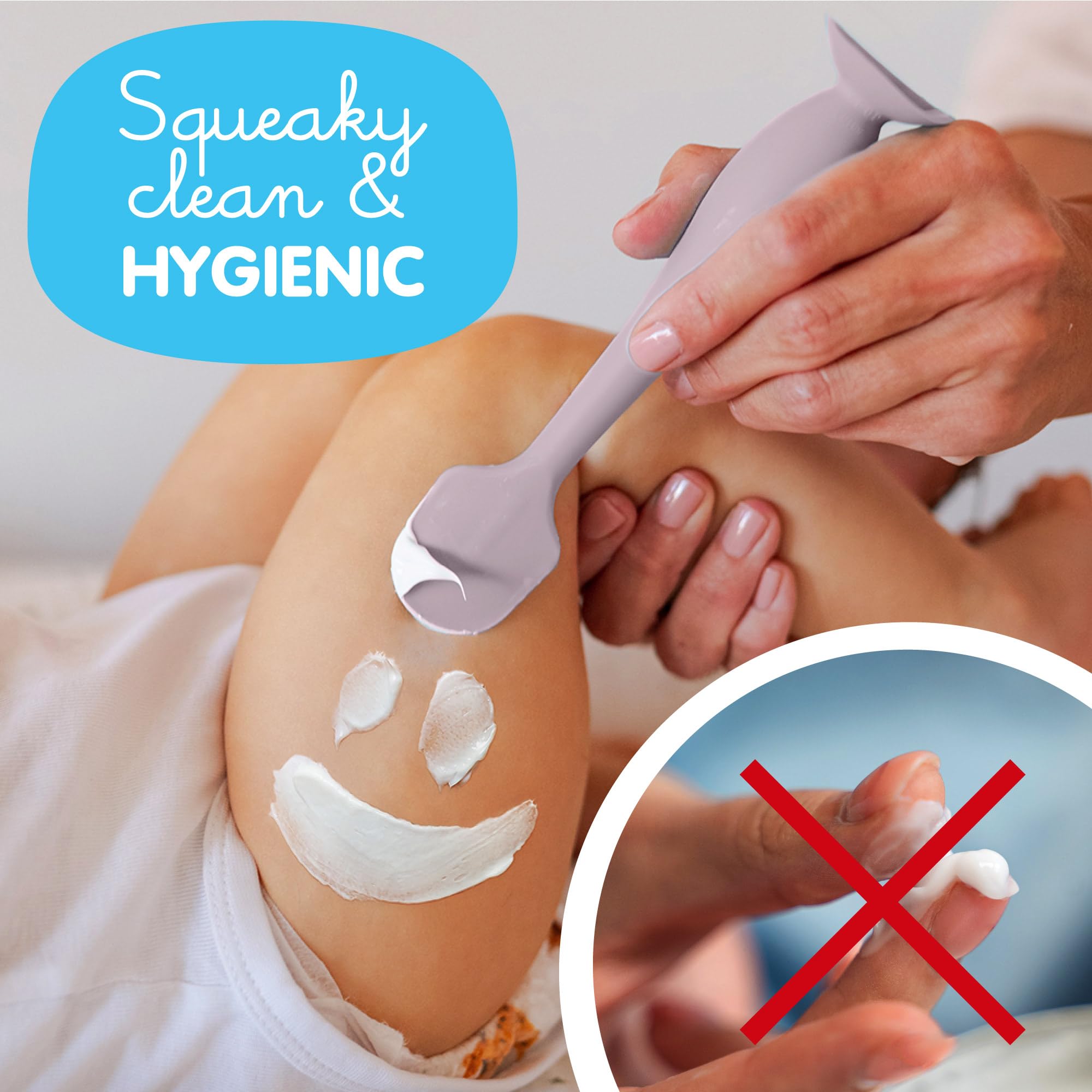 Bumco diaper cream spatula with suction base stands upright for mess-free diaper changes.