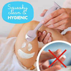 Bumco diaper cream spatula with suction base stands upright for mess-free diaper changes.