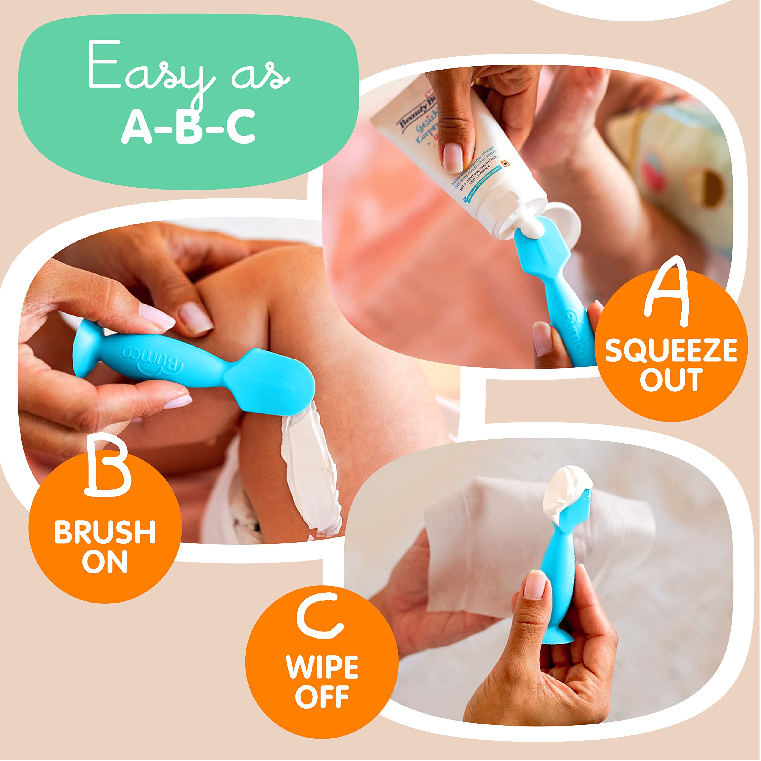 Bumco Mini suction cup base keeps the spatula upright during changes.