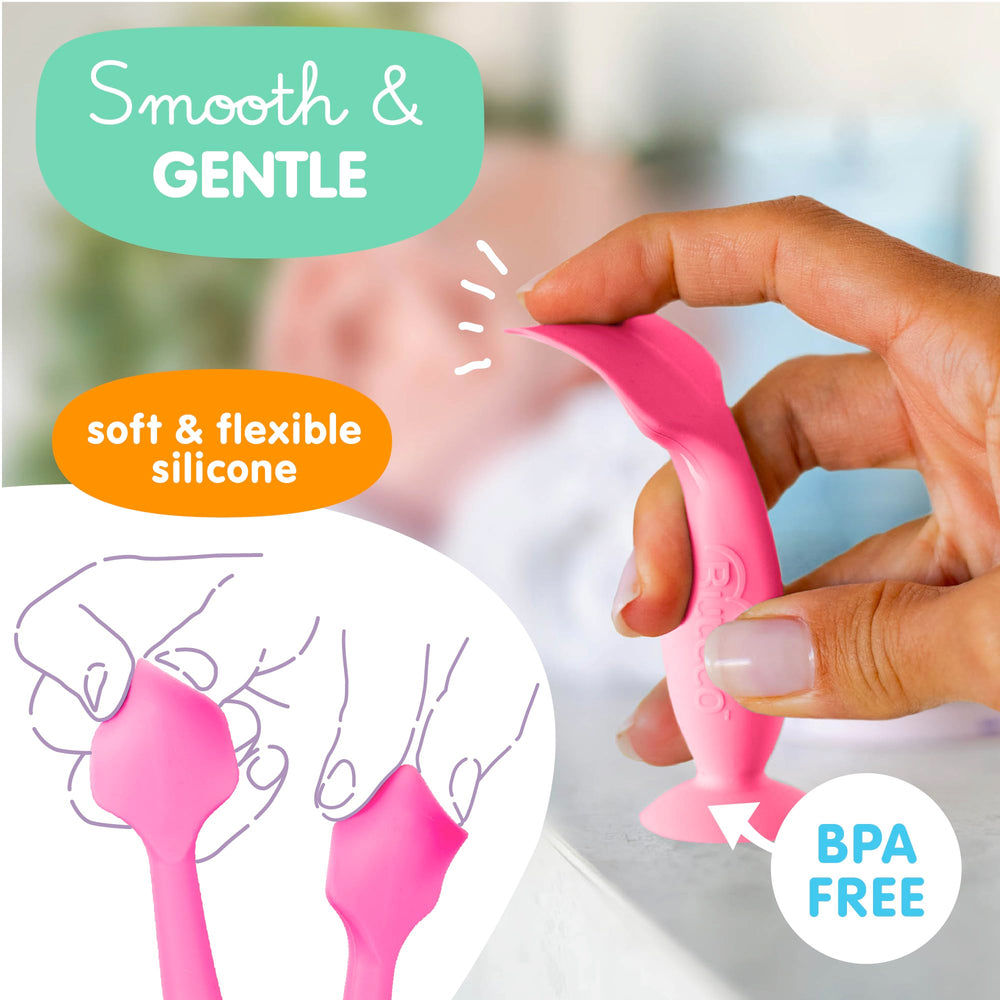 Bumco soft silicone baby spatula gentle on delicate skin during care.