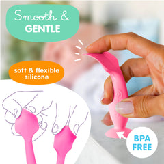 Bumco soft silicone baby spatula gentle on delicate skin during care.
