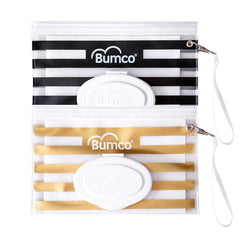 Bumco wipes pouch with wristlet in gold and black for quick stroller access