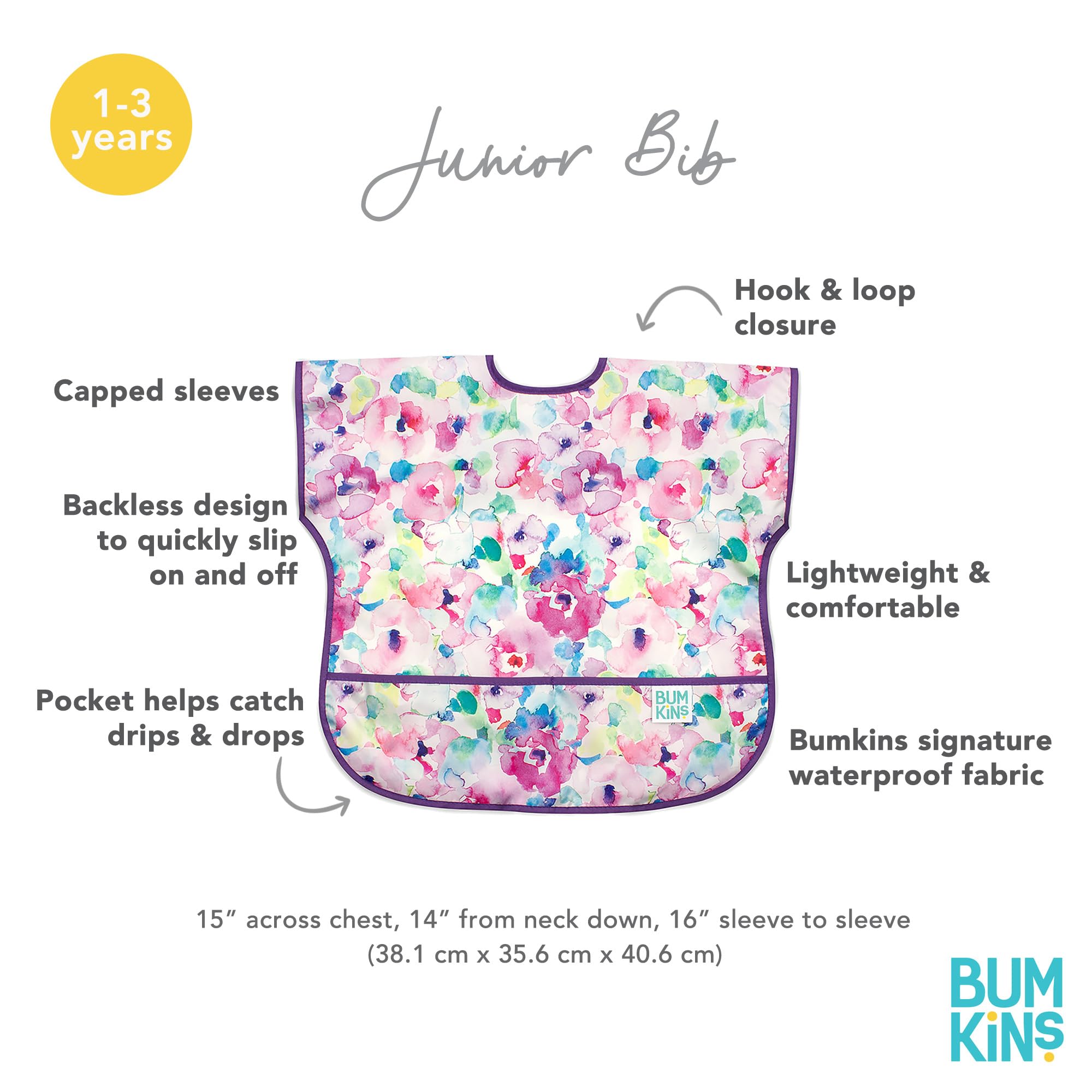 Bumkins bib is machine washable for quick cleanup after messy meals.