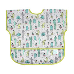 Bumkins bib shows crumb catcher pocket catching spills during meals.