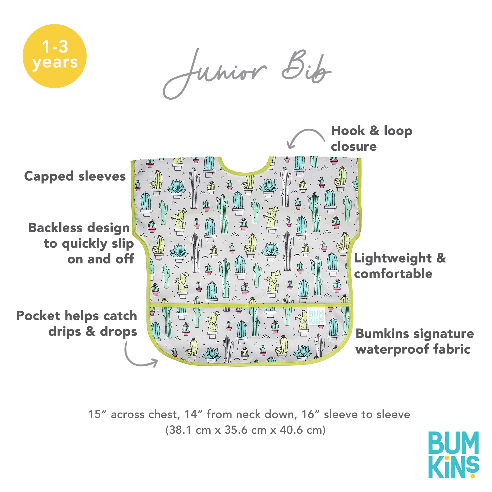 Bumkins bib is easy to clean and machine washable for busy households.