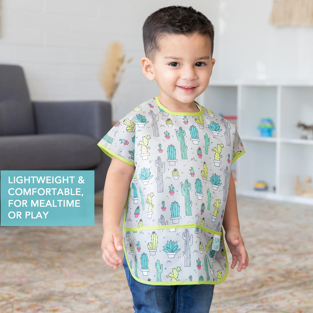Bumkins bib sized for 1-3 years fits toddlers comfortably during meals.