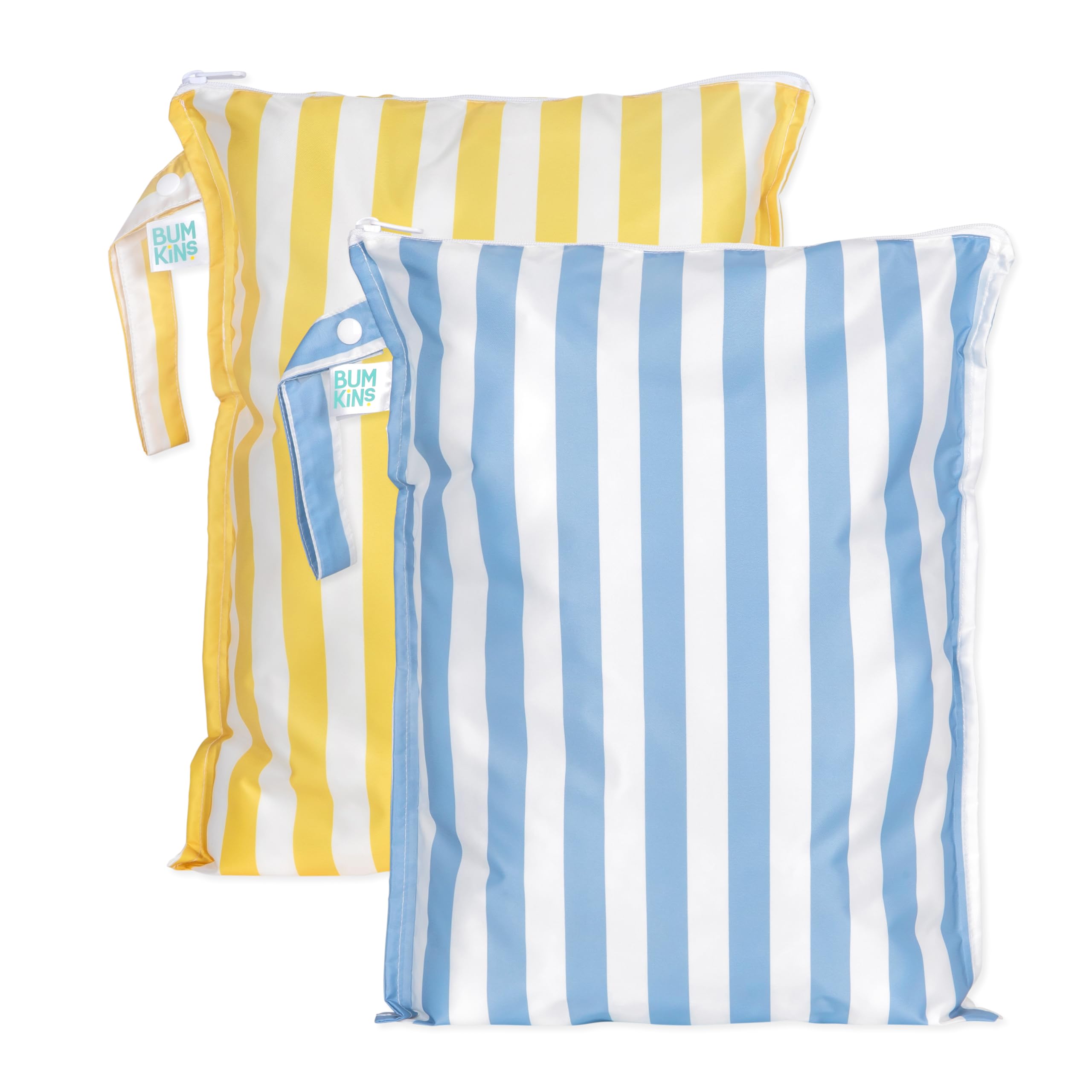 Bumkins wet bag yellow stripe opens to reveal spacious interior for travel items
