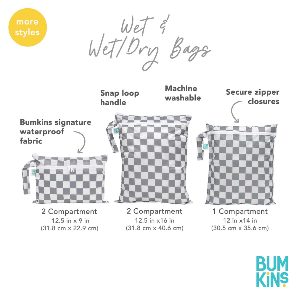 Bumkins Larger Wet Bag 2-pack beige and pink check ready for reuse and organization.