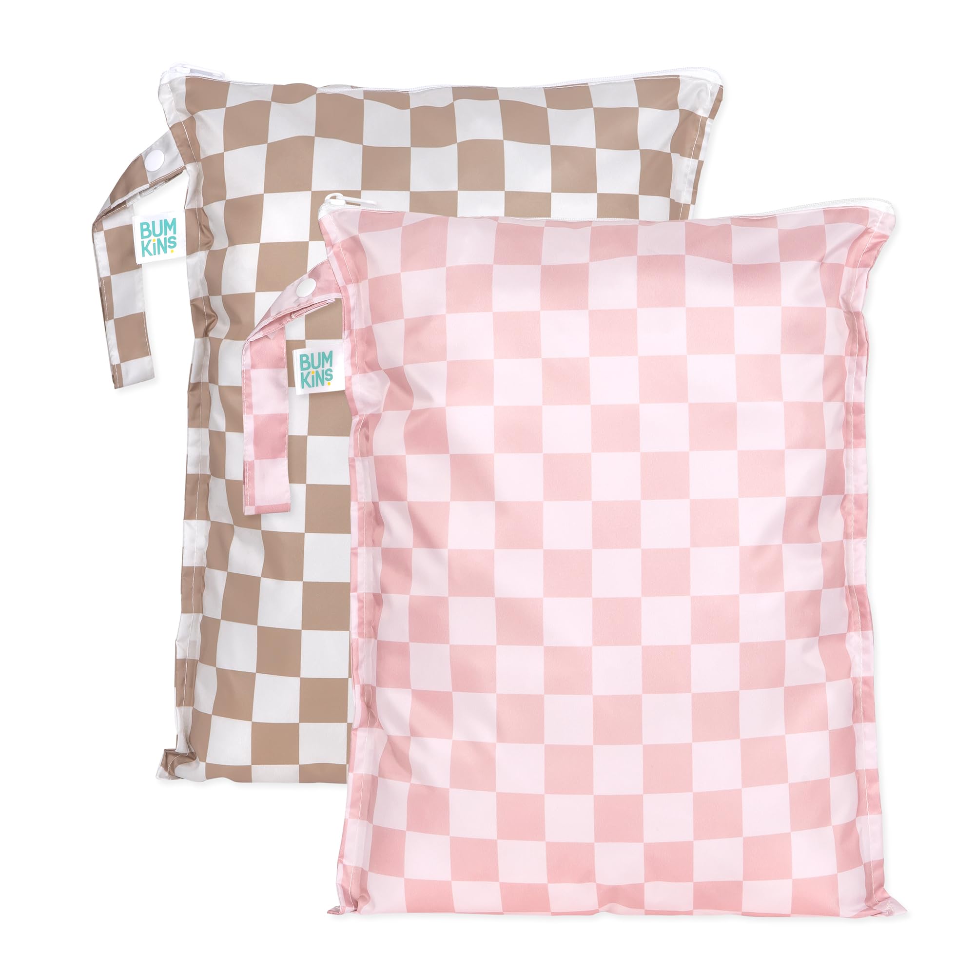 Bumkins Larger Wet Bag beige check open shows spacious interior for travel organization.