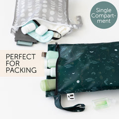 Bumkins Roamio gray wet bag with snap handle for stroller attachment