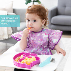 Bumkins lightweight waterproof bib catches spills for easier self-feeding practice
