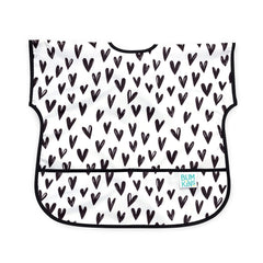 Bumkins short-sleeve bib with heart print front keeps messes contained for busy toddlers.