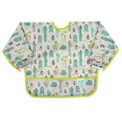 Bumkins Sleeved Bib cactus green front view catching spills during self-feeding
