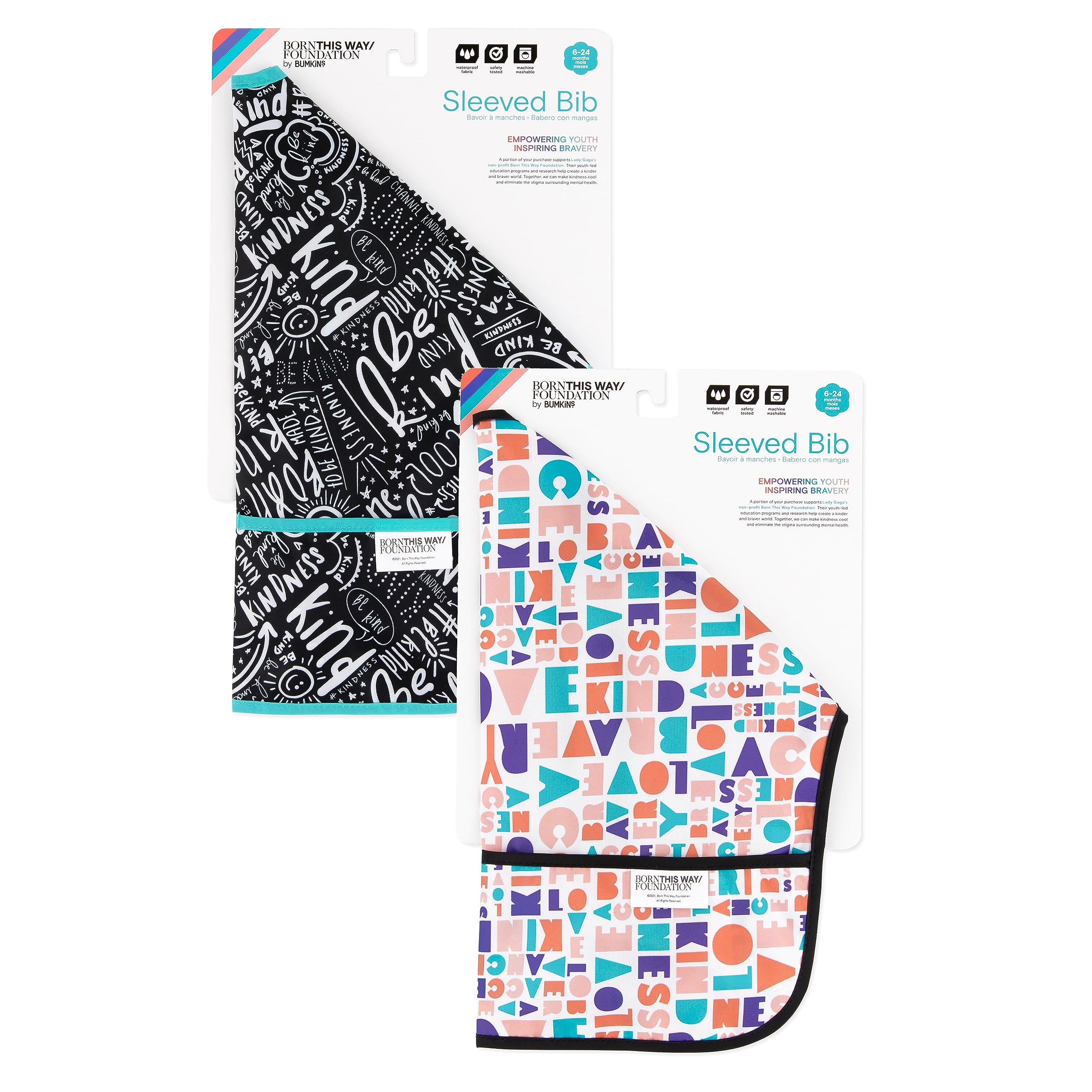 Bumkins Sleeved Bib two-pack provides durable, lightweight protection.