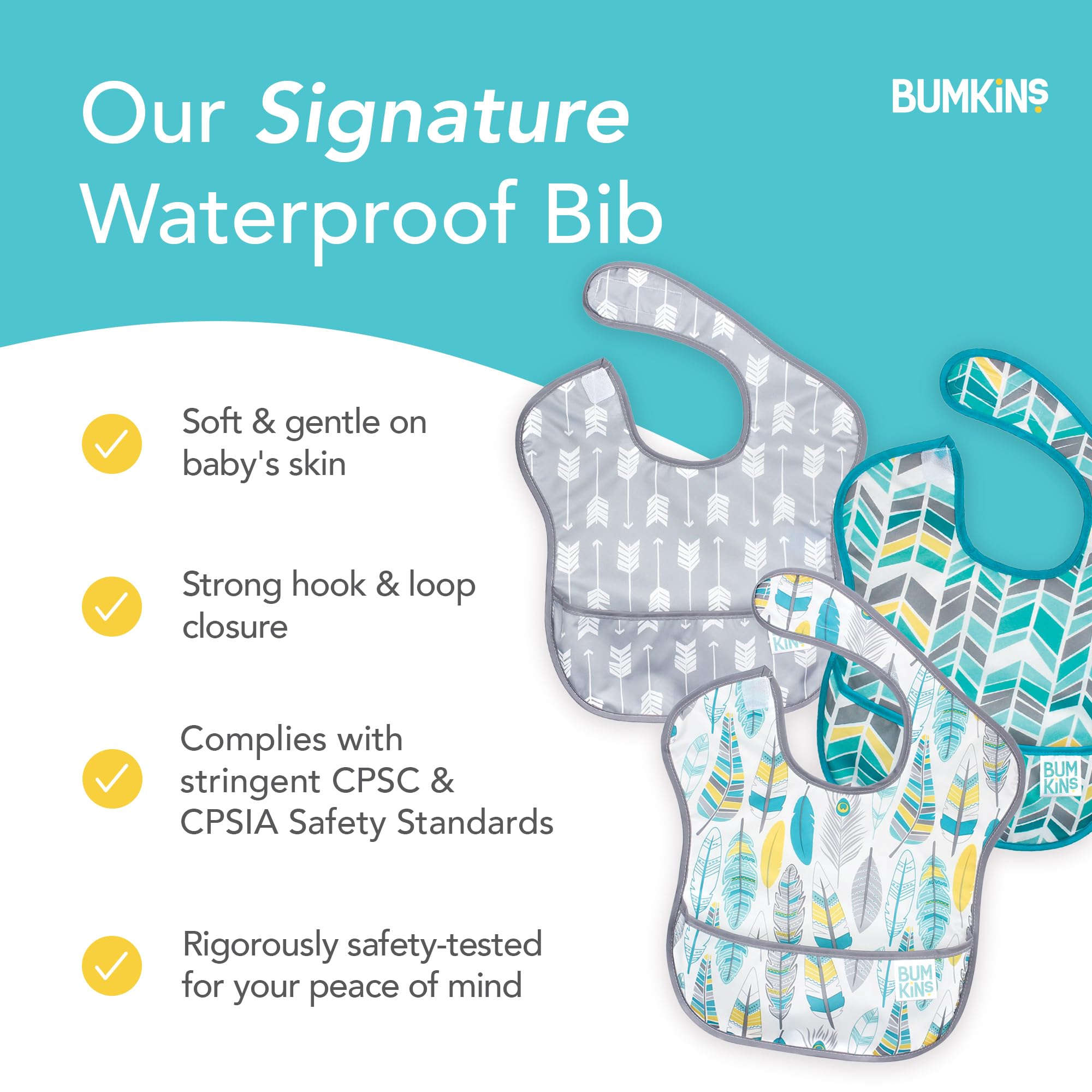 Bumkins SuperBib lightweight, durable fabric stands up to daily toddler meals.