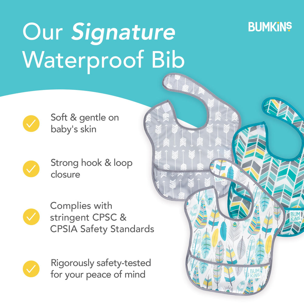 Bumkins SuperBib lightweight, durable fabric stands up to daily toddler meals.