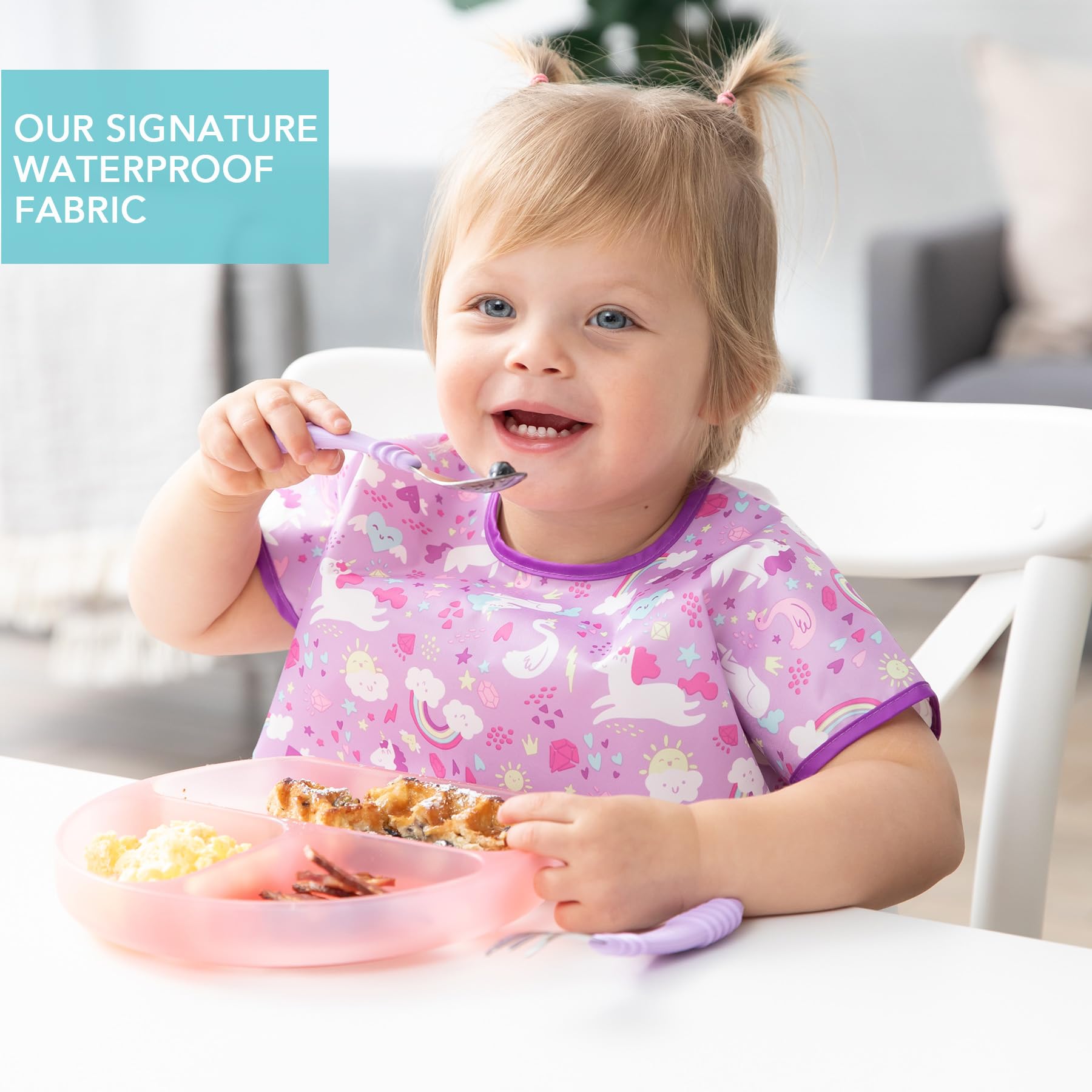 Bumkins waterproof-fabric closeup demonstrates easy-wipe surface and durable protection