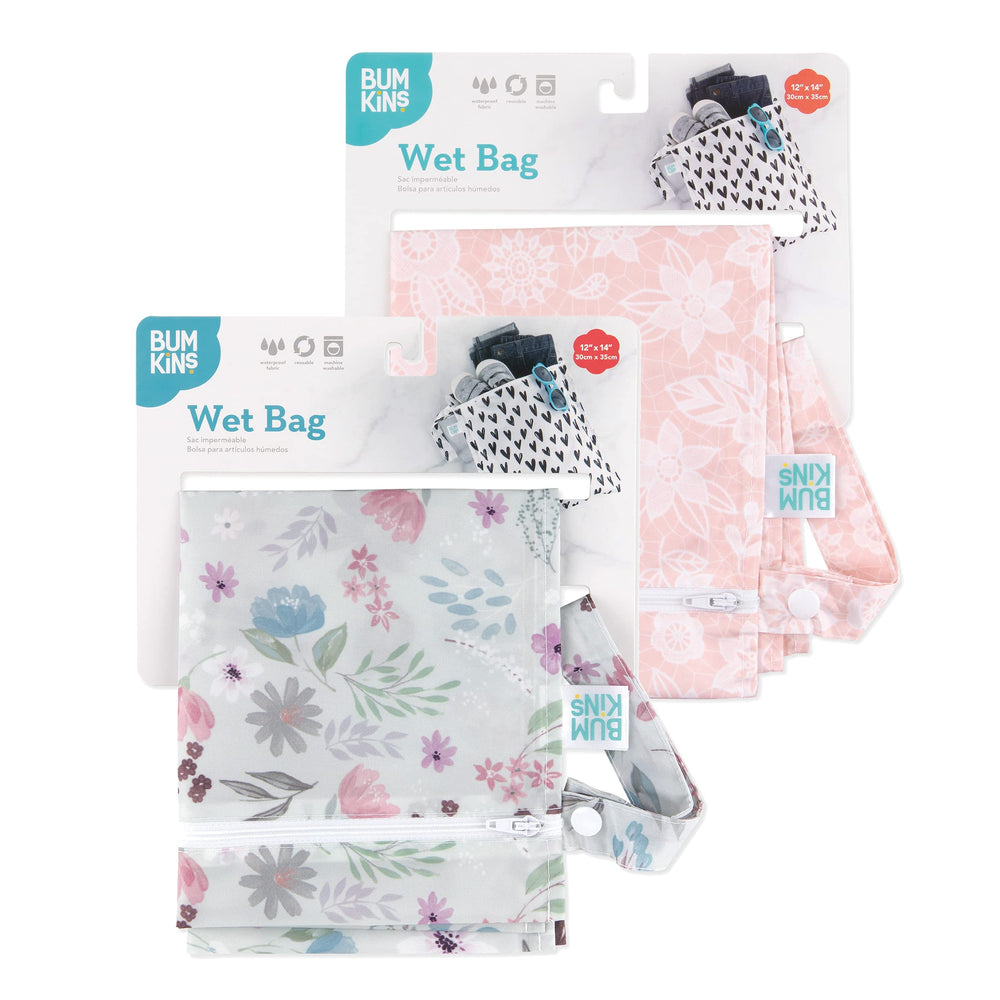 Bumkins Waterproof Wet Bag Floral Lace used as travel packing cube for gear.