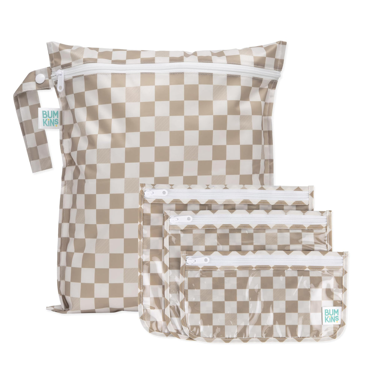 Bumkins Waterproof Wet Bag open-top view highlights quick-access organization for diaper gear.