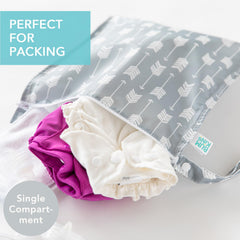 Bumkins wet bag arrows design empty shows packable storage for diapers and toiletries.