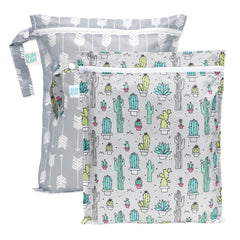 Bumkins wet bag cactus design open demonstrates easy wet-dry separation on the go.