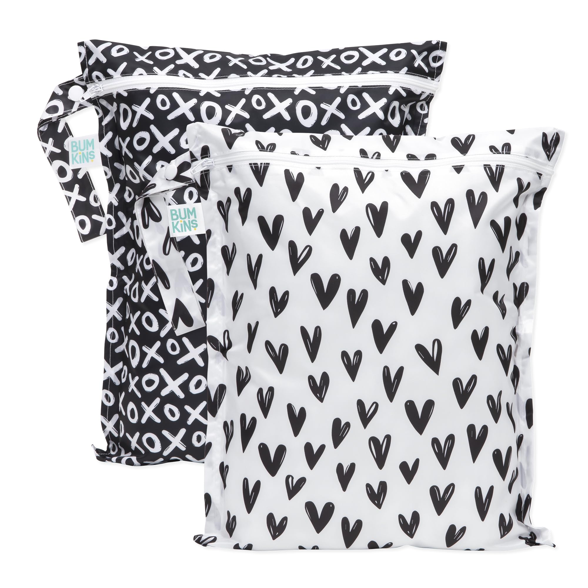 Bumkins wet bag hearts pattern—colorful storage for swimwear and towels on trips.