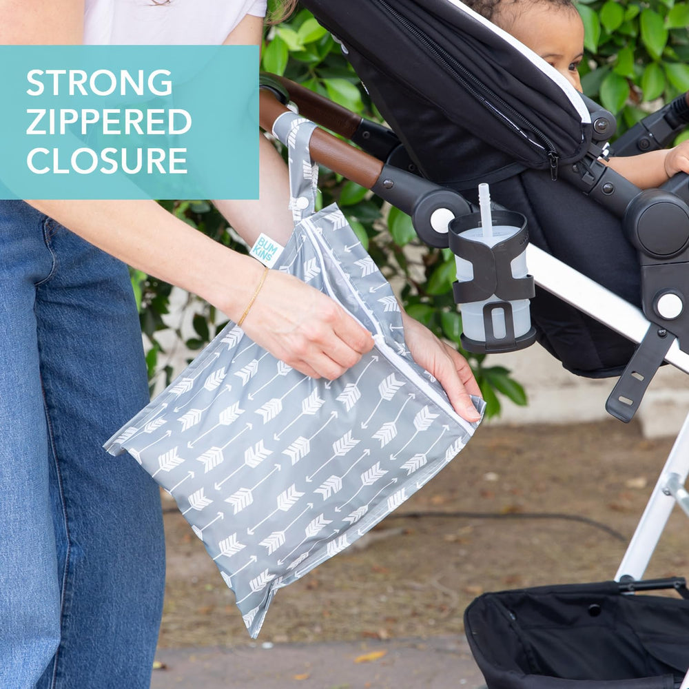 Bumkins wet bag travel organization pocket highlights versatile packing for gym and pool.