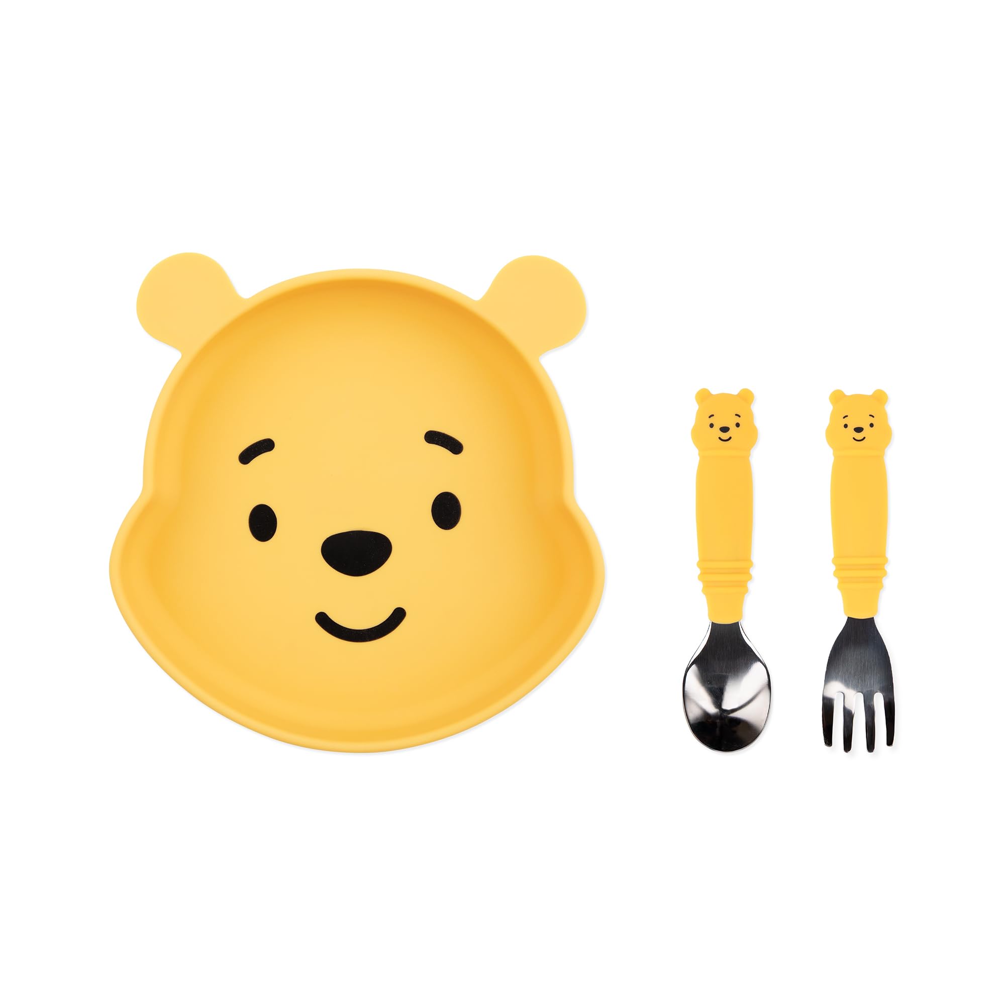 Bumkins Winnie the Pooh silicone grip dish closeup highlighting mess-reducing design for little hands