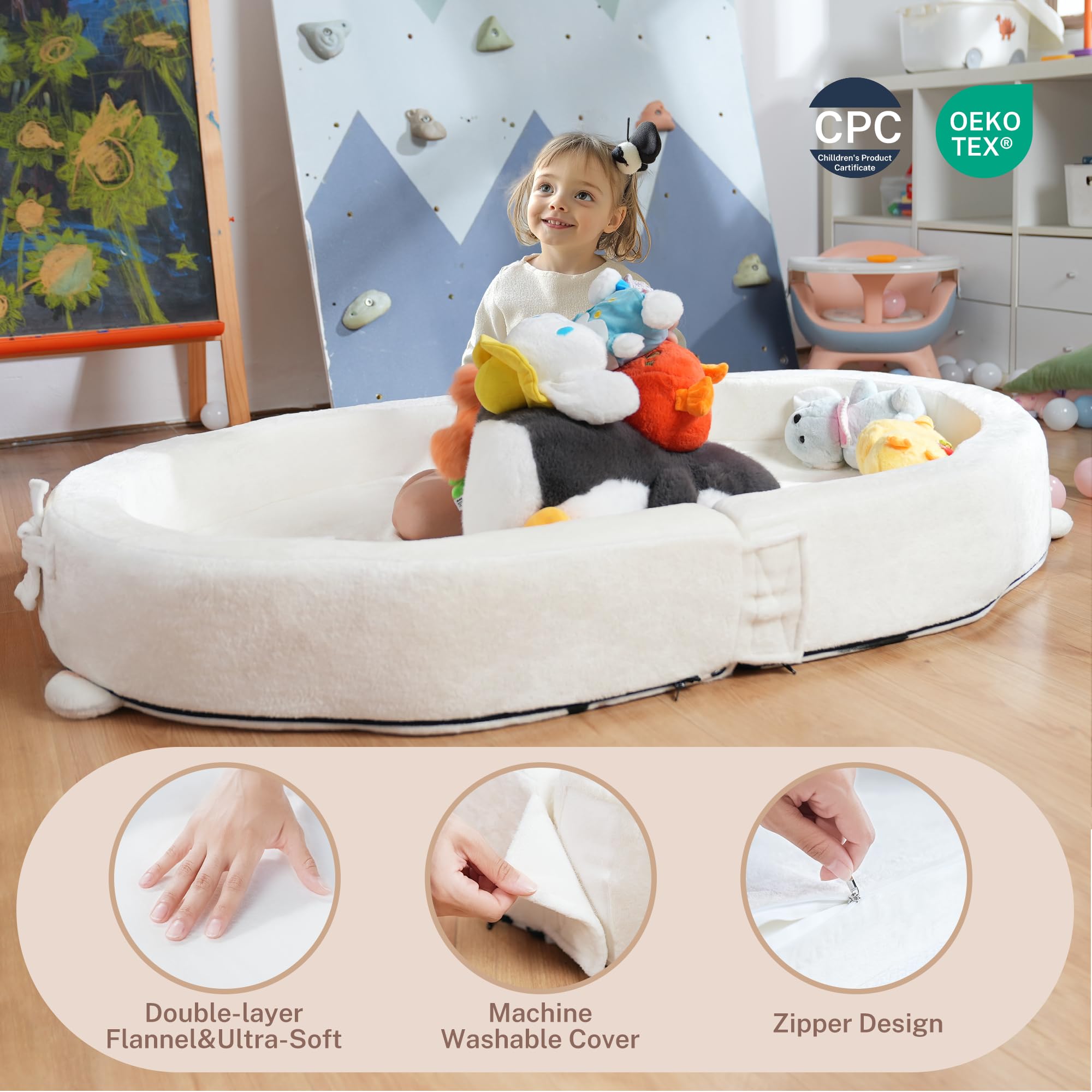 BUMNANA velvet fabric on toddler bed delivers soft, skin-friendly comfort.