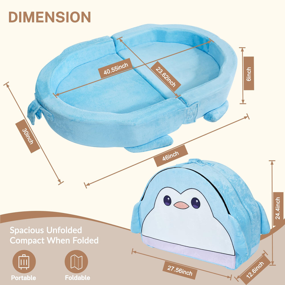 BUMNANA toddler travel bed open, ready for cozy sleep.