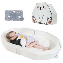 BUMNANA toddler travel floor bed with spacious sleeping surface for comfortable naps.