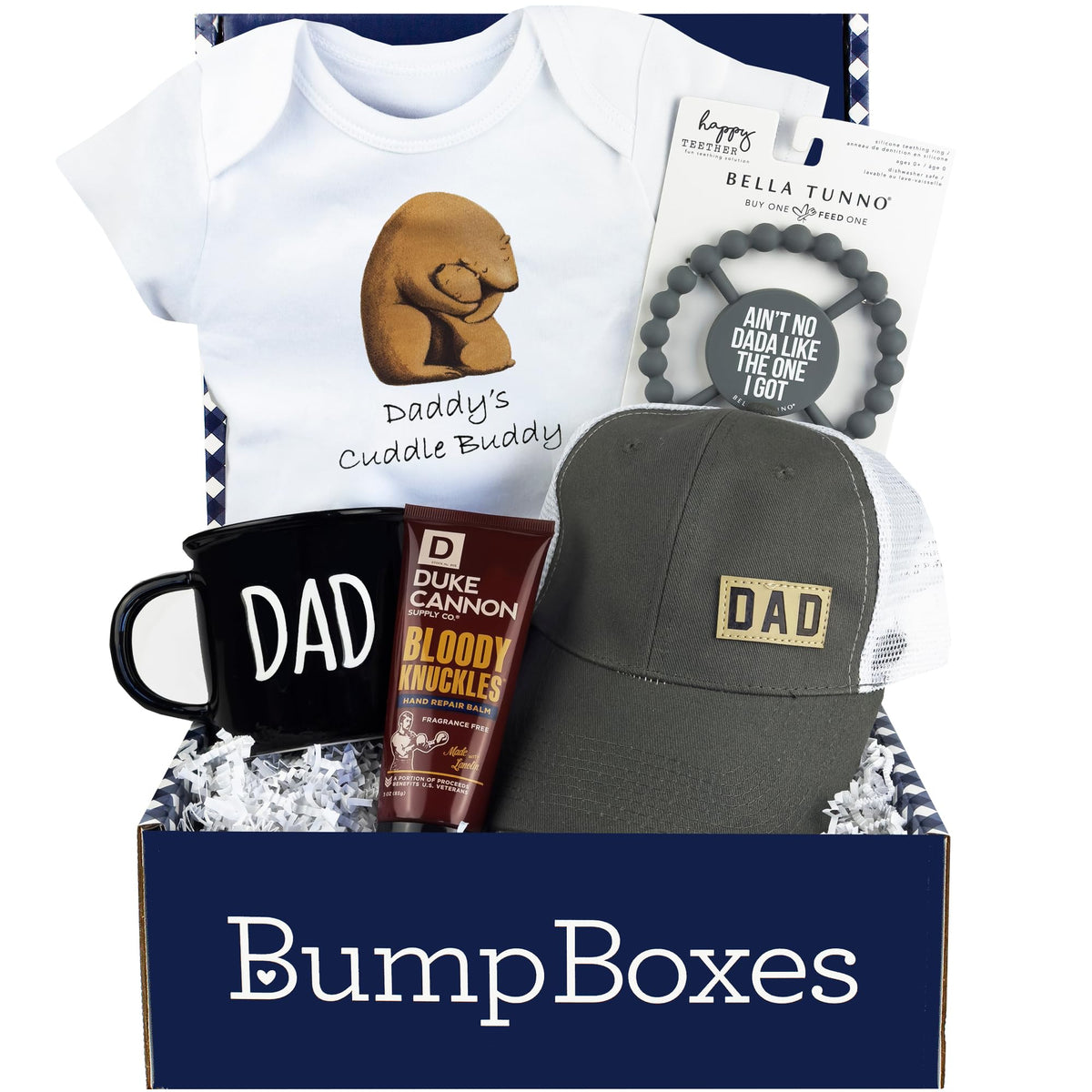 Bump Boxes daddy’s cuddle buddy onesie shown for bonding moments with baby.