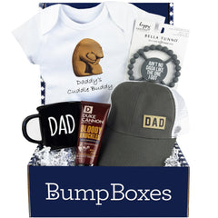 Bump Boxes daddy’s cuddle buddy onesie shown for bonding moments with baby.