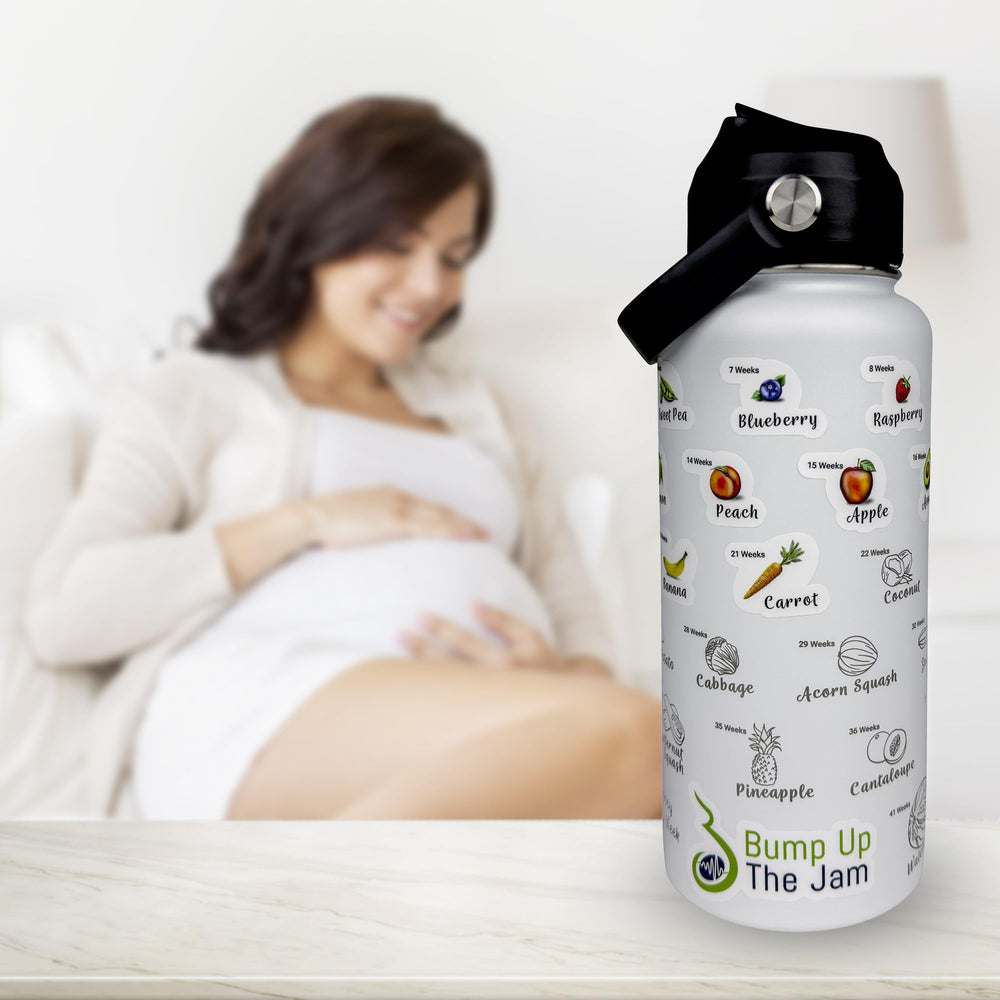 Bump Up The Jam weekly stickers closeup showing growth milestones during pregnancy