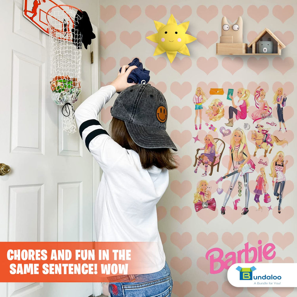 Bundaloo hamper on bedroom wall turns chores into playful, space-saving storage.