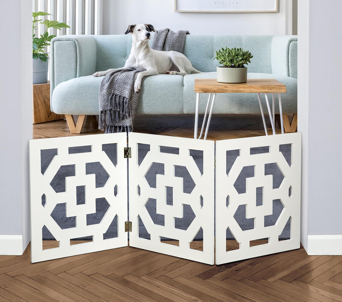 Bundaloo freestanding dog gate extended to block wide doorways safely.
