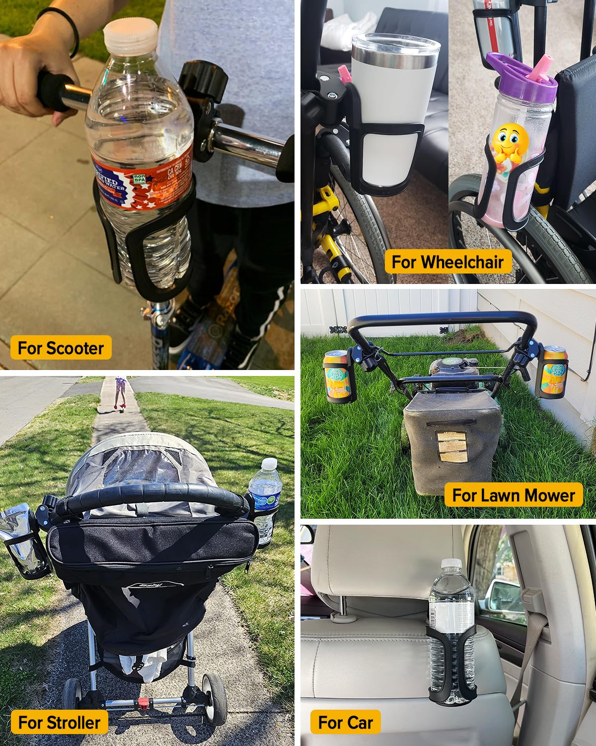 BundlePRO cup-holder-in-use attached beside a stroller for spill-free outings.
