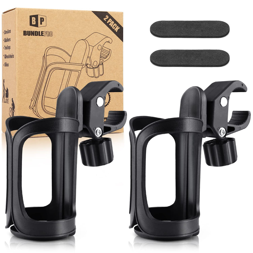 BundlePRO pram cup holder front view with quick-access drink within reach during strolls.
