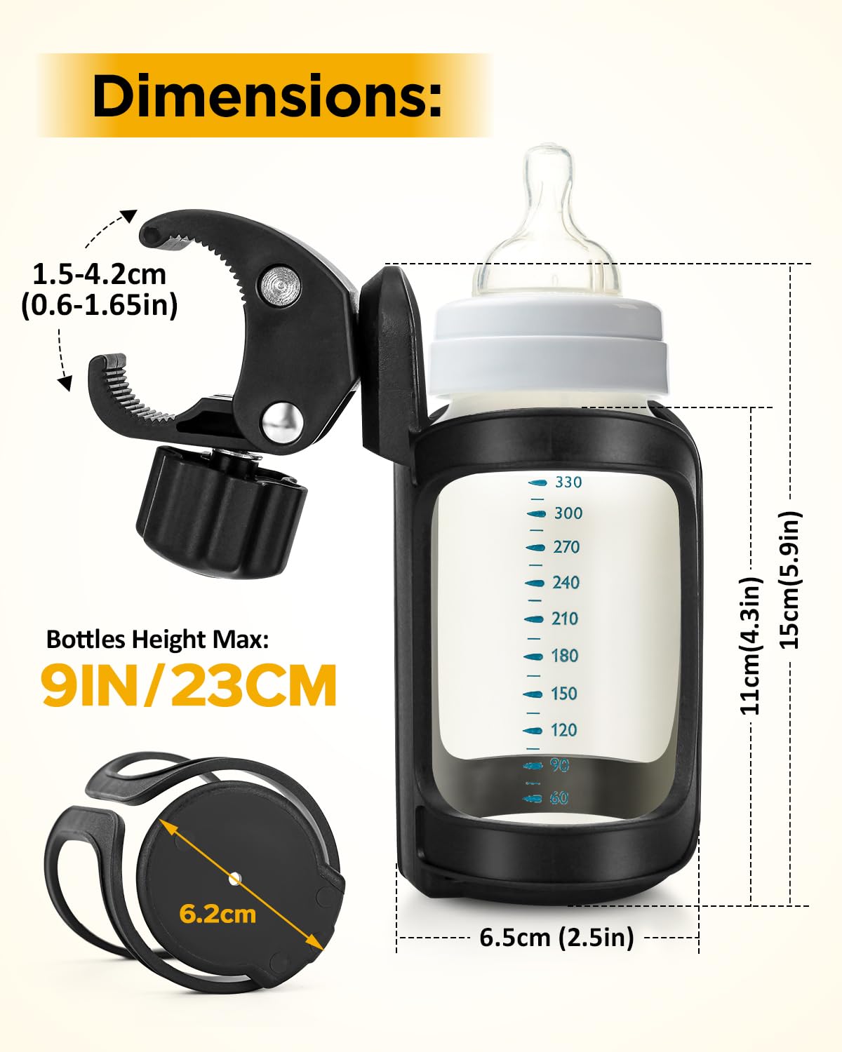 BundlePRO pram cup holder side-mount on a stroller frame for easy grip.