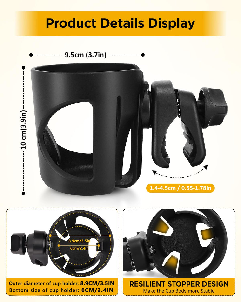 BundlePRO cup holder with 360-degree rotation for versatile angles