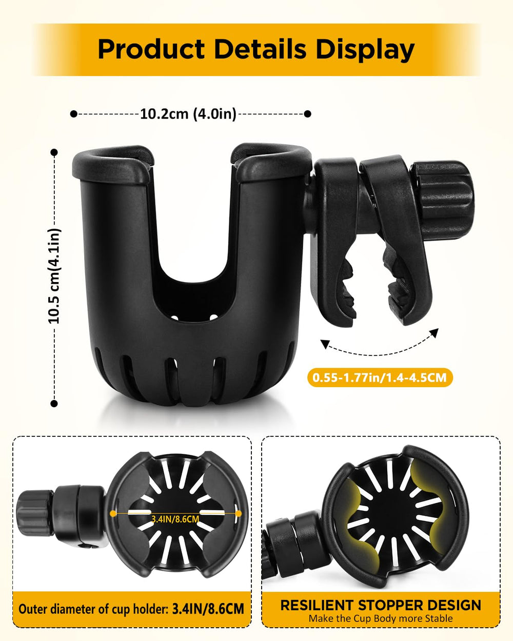 BundlePRO universal cup holder on bike secures cups on bumpy roads