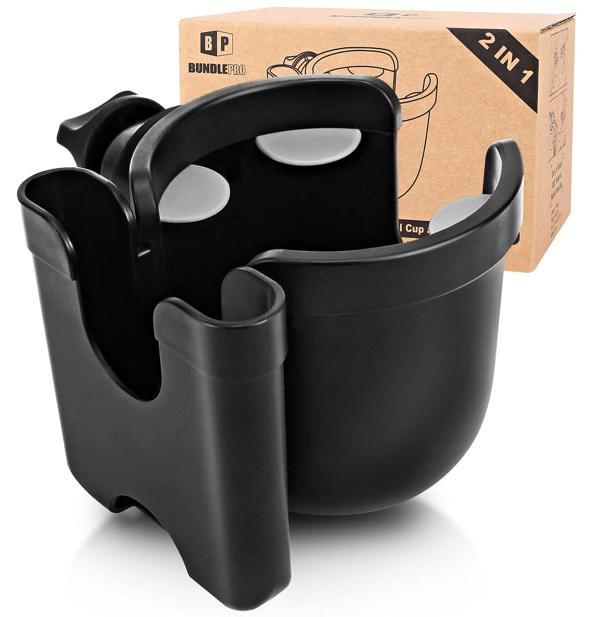 BundlePRO universal cup holder assembly shows tool-free install for on-the-go use.