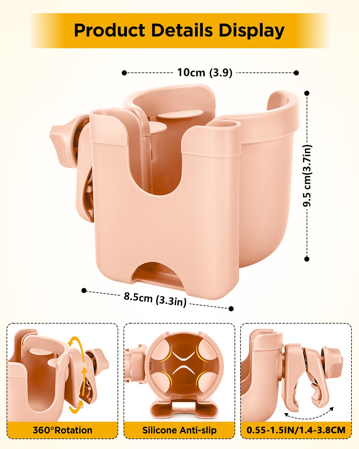 BundlePRO pink cup holder with secure clip mount for stroller or wheelchair.