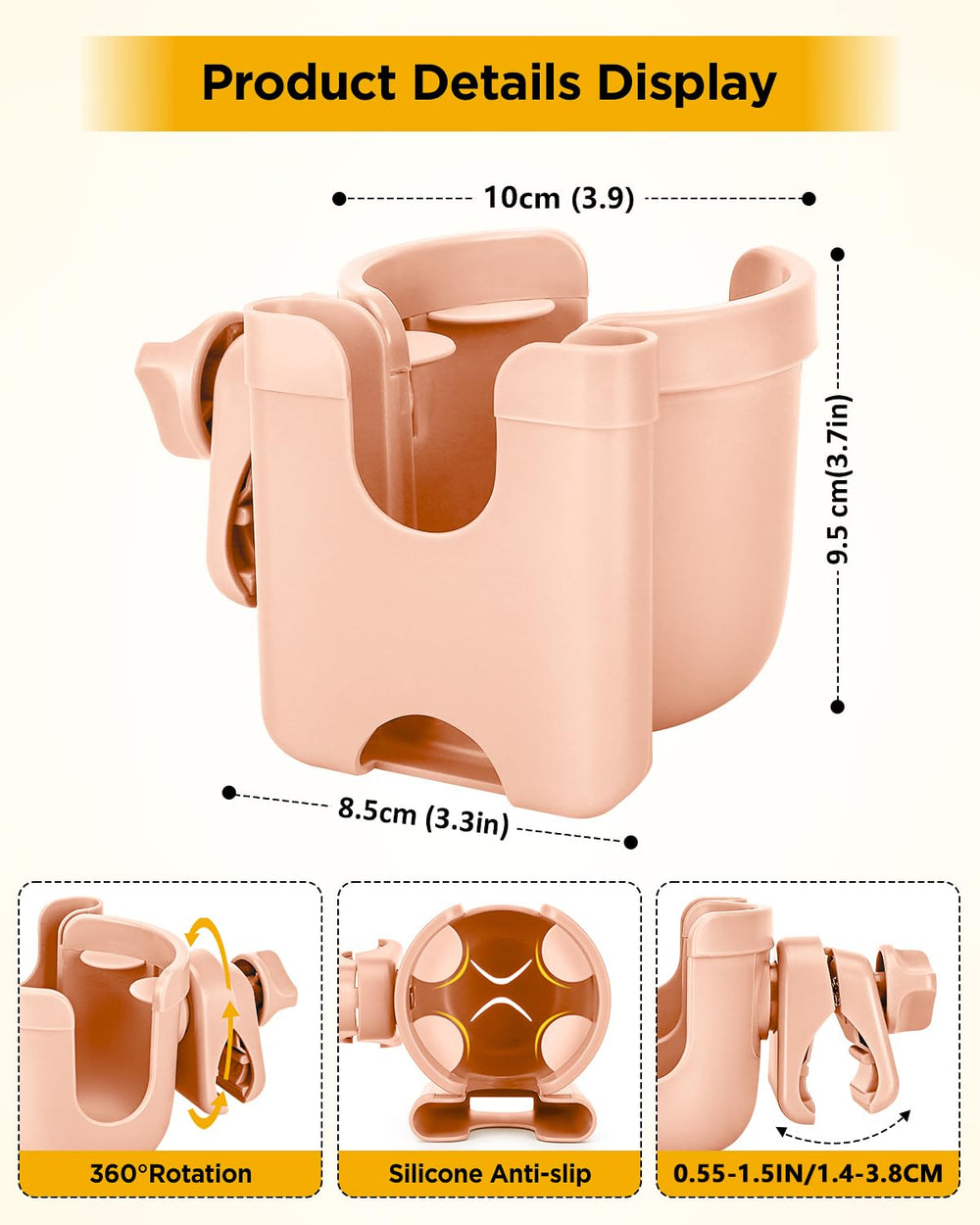 BundlePRO pink cup holder with secure clip mount for stroller or wheelchair.