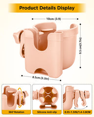 BundlePRO pink cup holder with secure clip mount for stroller or wheelchair.