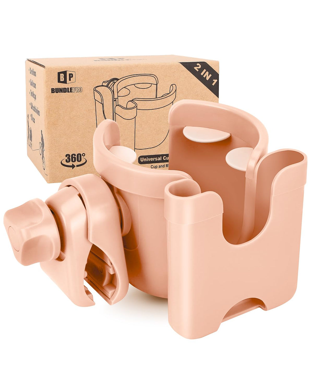 BundlePRO universal stroller cup holder pink front view showing easy drink access.